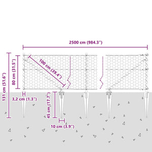 Εξαγωνική Φράχτη με Στύλο 25 x 0,8 m PVC-Επικαλυμμένο Ατσάλι