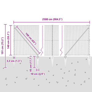 Εξαγωνική Φράχτη με Στύλο 25 x 1,4 μ PVC-Επικαλυμμένο Ατσάλι