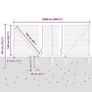 Εξαγωνική Φράχτη με Στύλο 25 x 1,4 μ PVC-Επικαλυμμένο Ατσάλι