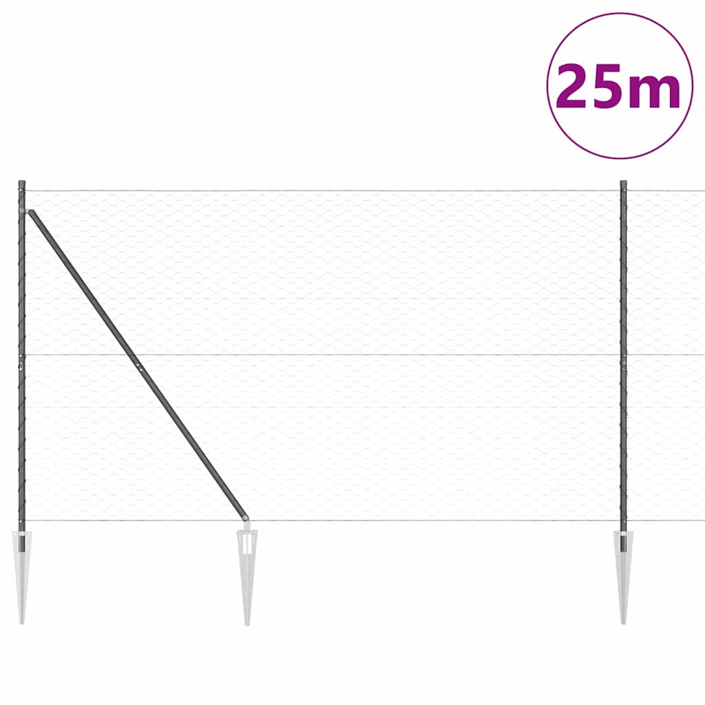 Εξαγωνική Φράχτη με Στύλο 25 x 1,6 μ PVC-Επικαλυμμένο Ατσάλι