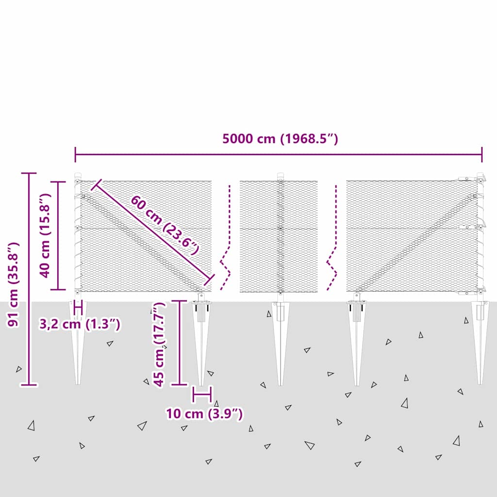 Στύλος Περιφράξεων Γκρι 50 x 0,4 m (13 mm πλέγμα)