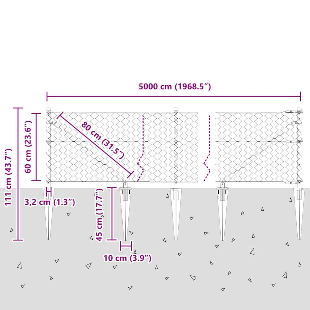 Στύλος Περιφράξεων Γκρι 50 x 0,6 m (πλέγμα 50 mm)