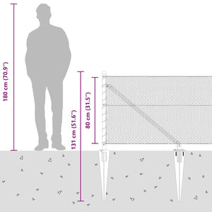 Εξαγωνική Φράχτη με Στύλο 50 x 0,8 m PVC-Επικαλυμμένο Ατσάλι