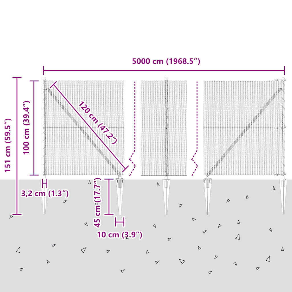 Στύλος Περιφράξεων Γκρι 50 x 1 μ (13 mm πλέγμα) Χάλυβας και PVC