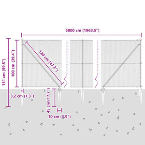 Εξαγωνική Φράχτη με Στύλο 50 x 1 m PVC-Επικαλυμμένο Ατσάλι Γκρι