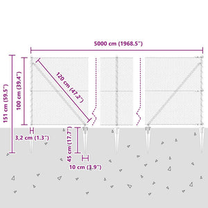 Εξαγωνική Φράχτη με Στύλο 50 x 1 m PVC-Επικαλυμμένο Ατσάλι Γκρι
