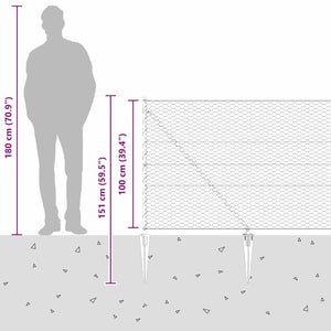 Εξαγωνική Φράχτη με Στύλο 50 x 1 m PVC-Επικαλυμμένο Ατσάλι Γκρι