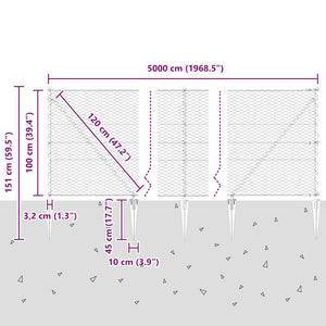 Εξαγωνική Φράχτη με Στύλο 50 x 1 m PVC-Επικαλυμμένο Ατσάλι Γκρι