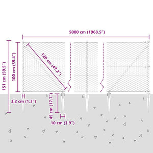 Εξαγωνική Φράχτη με Στύλο 50 x 1 m PVC-Επικαλυμμένο Ατσάλι Γκρι