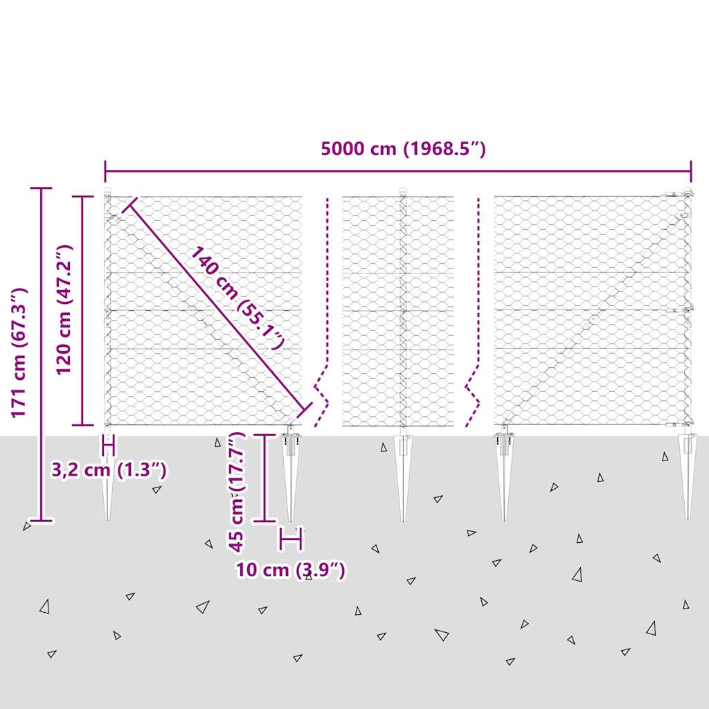 Στύλος Περιφράξεων Γκρι 50 x 1,2 μ (δίχτυ 50 χλστ)