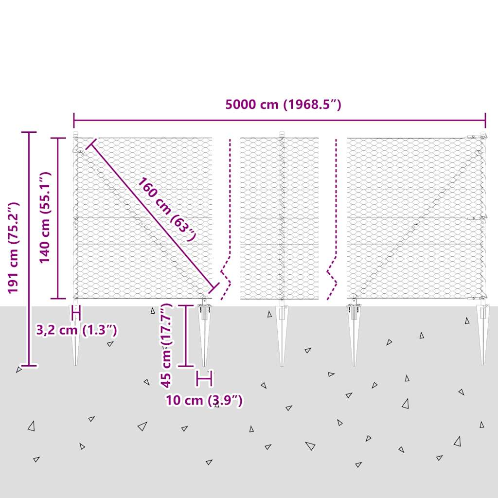 Εξαγωνική Φράχτη με Στύλο 50 x 1,4 μ PVC-Επικαλυμμένο Ατσάλι