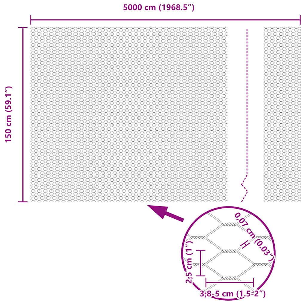 Εξαγωνική Φράχτη με Στύλο 50 x 1,5 m PVC-Επικαλυμμένο Ατσάλι