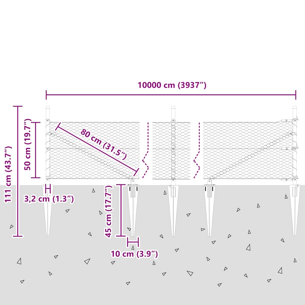 Στύλος Περιφράξεων Γκρι 100 x 0,5 μ (25 mm πλέγμα)