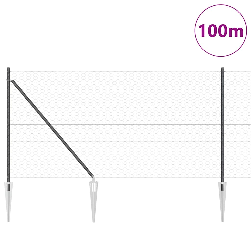 Εξαγωνική Φράχτη με Στύλο 100 x 1 μ PVC-Επικαλυμμένο Ατσάλι