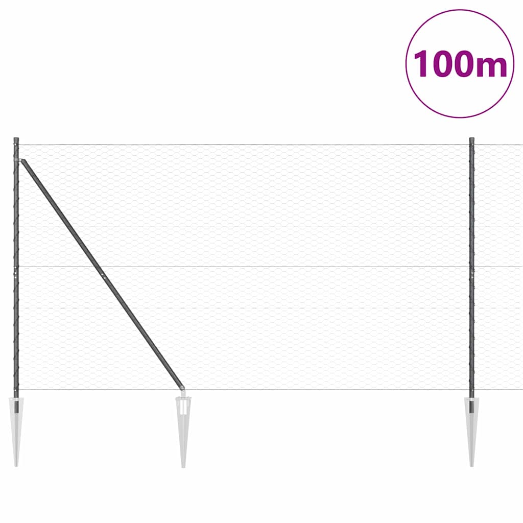 Εξαγωνική Φράχτη με Στύλο 100 x 1,5 μ PVC-Επικαλυμμένο Ατσάλι