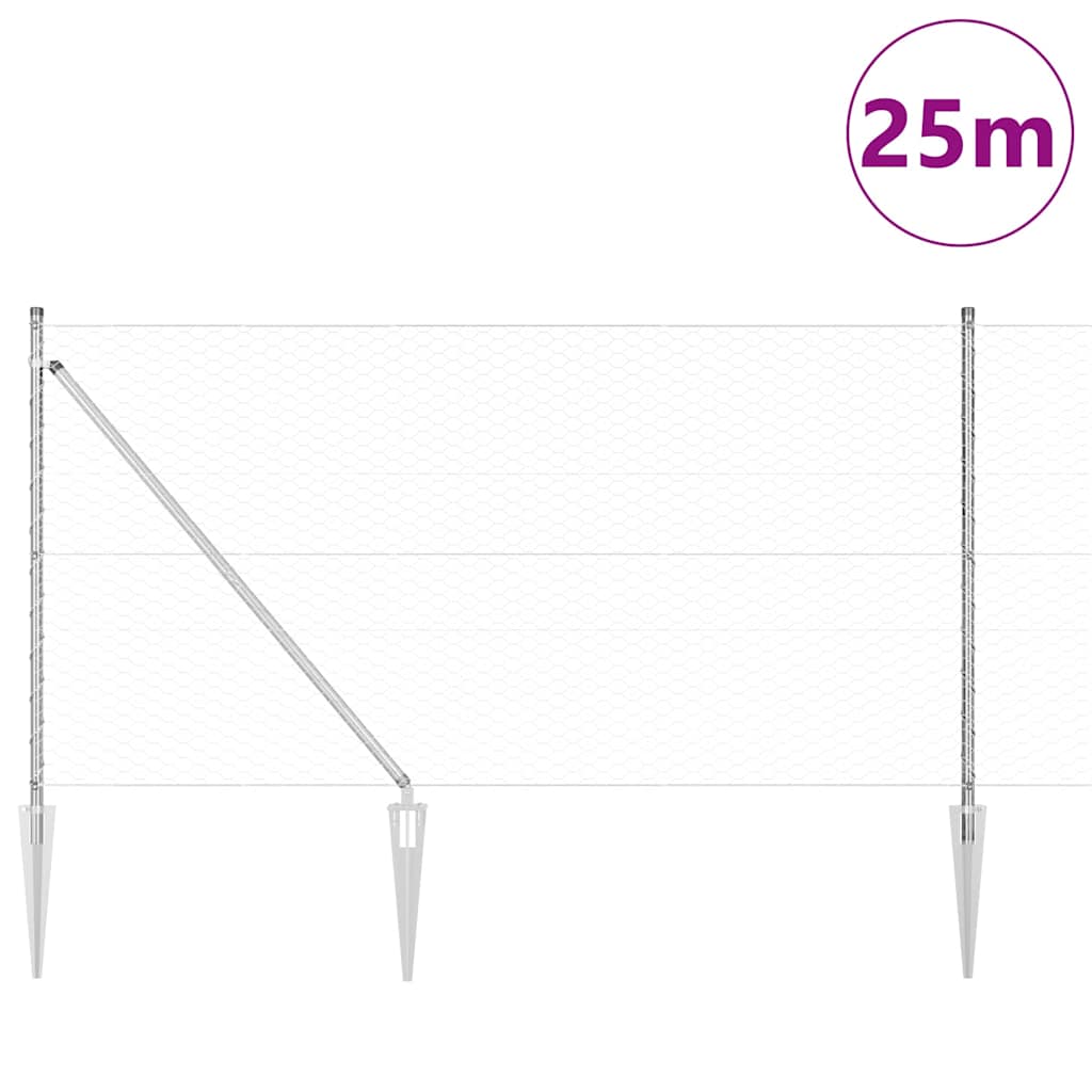 Στύλος Περιφράξεων Ασημί 25 x 1 μ (36 mm πλέγμα) Ατσάλι - Pakobazaar
