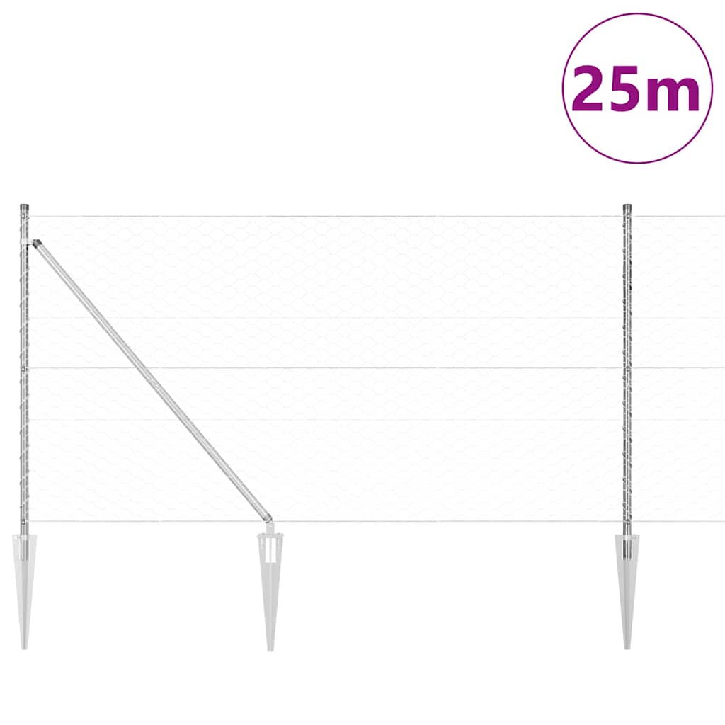Στύλος Περιφράξεων Ασημί 25 x 1 μ (50 mm πλέγμα) Ατσάλι - Pakobazaar