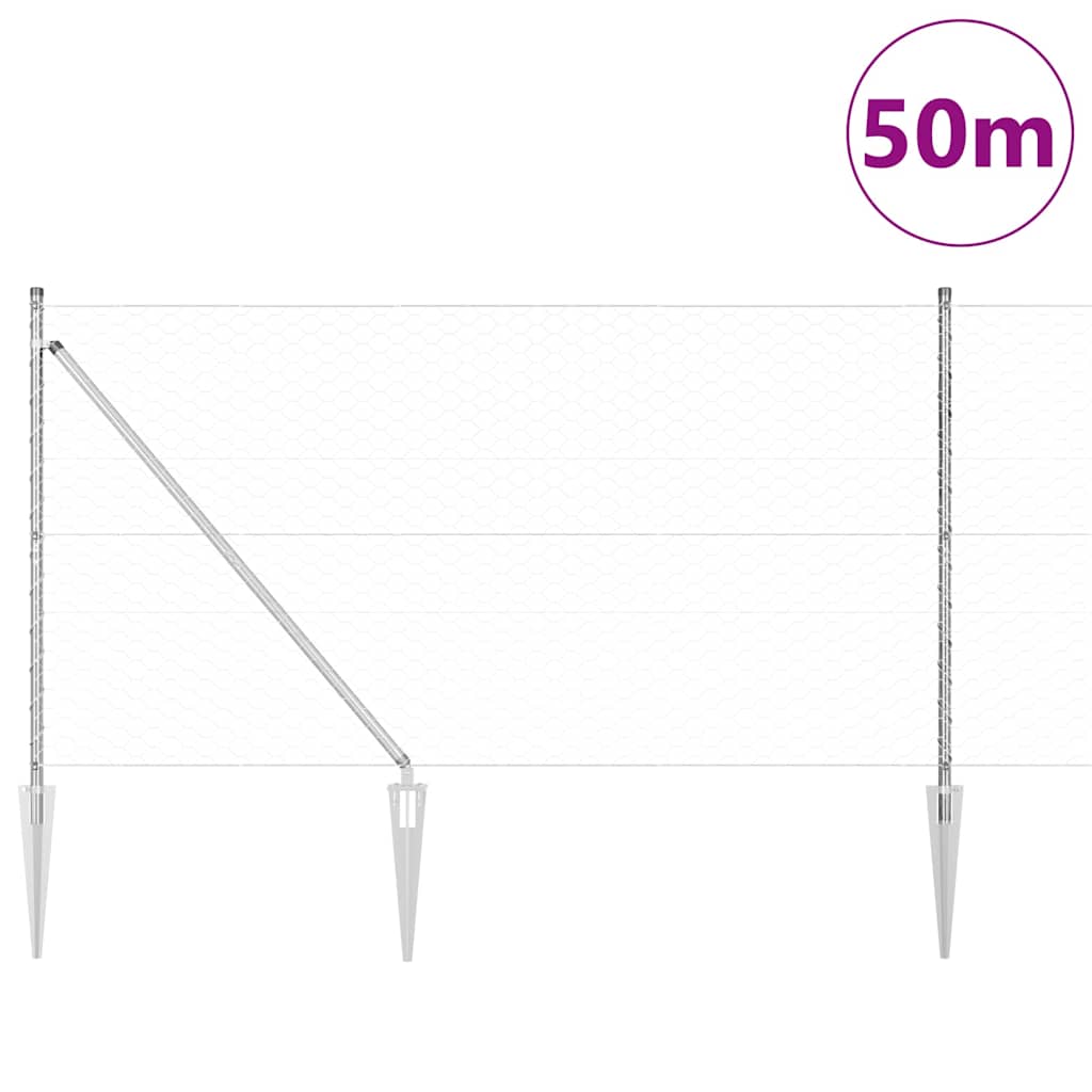 Εξαγωνική Φράχτη με Στύλο 50 x 1,2 m Γαλβανισμένος Χάλυβας