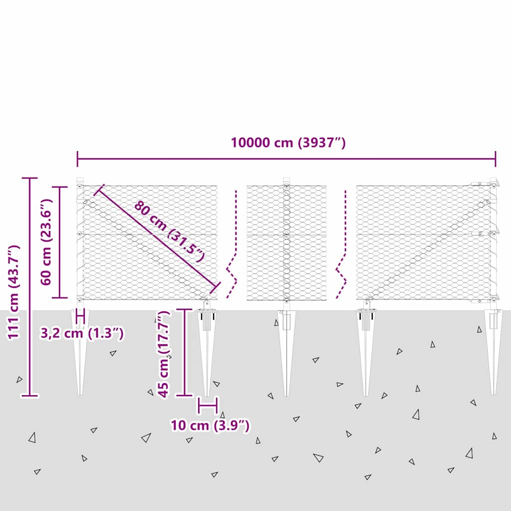 Στύλος Περιφράξεων Ασημί 100 x 0,6 μ (25 mm πλέγμα) Ατσάλι