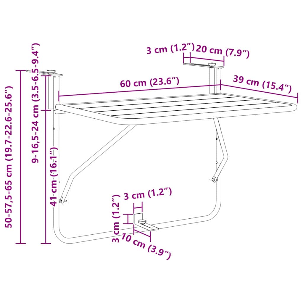 Κρεμαστός Τραπέζι Μπαλκονιού Κίτρινο 60 x 39 x 65 εκ. Ατσάλι - Pakobazaar