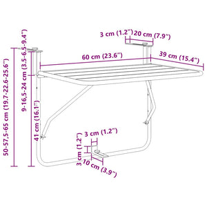 Κρεμαστός Τραπέζι Μπαλκονιού Κίτρινο 60 x 39 x 65 εκ. Ατσάλι