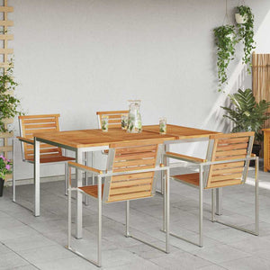 Τραπεζαρία 150x90x75 cm Στερεό Τεϊκ Ξύλο και Ανοξείδωτο Ατσάλι