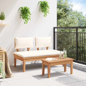 Παγκάκι κήπου 2 pcs Κρέμα και Καφέ Μασίφ ξύλο teak - Pakobazaar