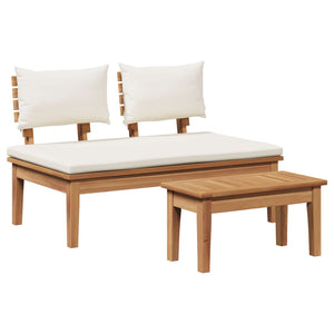 Παγκάκι κήπου 2 pcs Κρέμα και Καφέ Μασίφ ξύλο teak - Pakobazaar