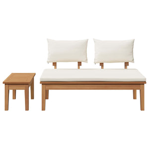Παγκάκι κήπου 2 pcs Κρέμα και Καφέ Μασίφ ξύλο teak - Pakobazaar