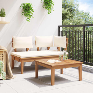 Παγκάκι κήπου 2 pcs Κρέμα και Καφέ Μασίφ ξύλο teak - Pakobazaar