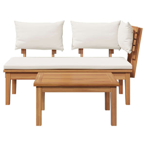 Παγκάκι κήπου 2 pcs Κρέμα και Καφέ Μασίφ ξύλο teak - Pakobazaar