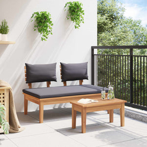 Παγκάκι κήπου 2 pcs Γκρι και Καφέ Μασίφ ξύλο teak - Pakobazaar