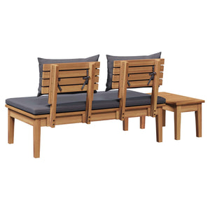 Παγκάκι κήπου 2 pcs Γκρι και Καφέ Μασίφ ξύλο teak - Pakobazaar