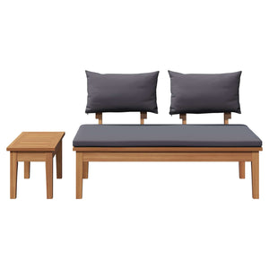 Παγκάκι κήπου 2 pcs Γκρι και Καφέ Μασίφ ξύλο teak - Pakobazaar