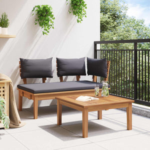 Παγκάκι κήπου 2 pcs Γκρι και Καφέ Μασίφ ξύλο teak - Pakobazaar