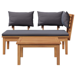 Παγκάκι κήπου 2 pcs Γκρι και Καφέ Μασίφ ξύλο teak - Pakobazaar