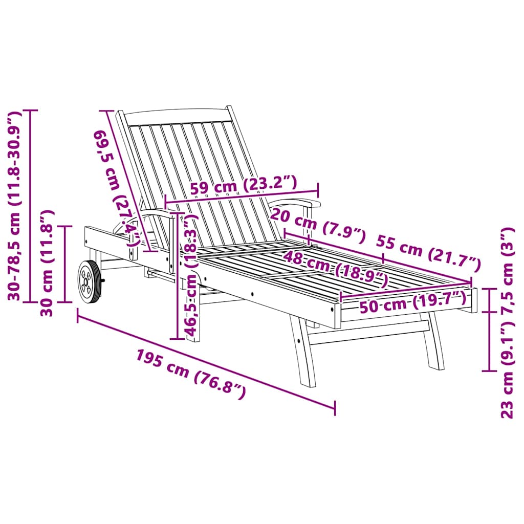 Ξαπλώστρα με μαξιλάρι Καφέ 195 x 59 x 78,5 cm Στερεό Ξύλο Τίκ - Pakobazaar