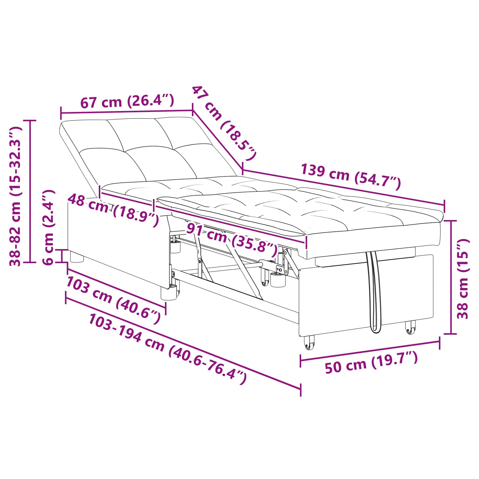 Καναπές Κρεβάτι Ανοιχτό γκρι 194 x 50 x 82 εκ. ύφασμα - Pakobazaar