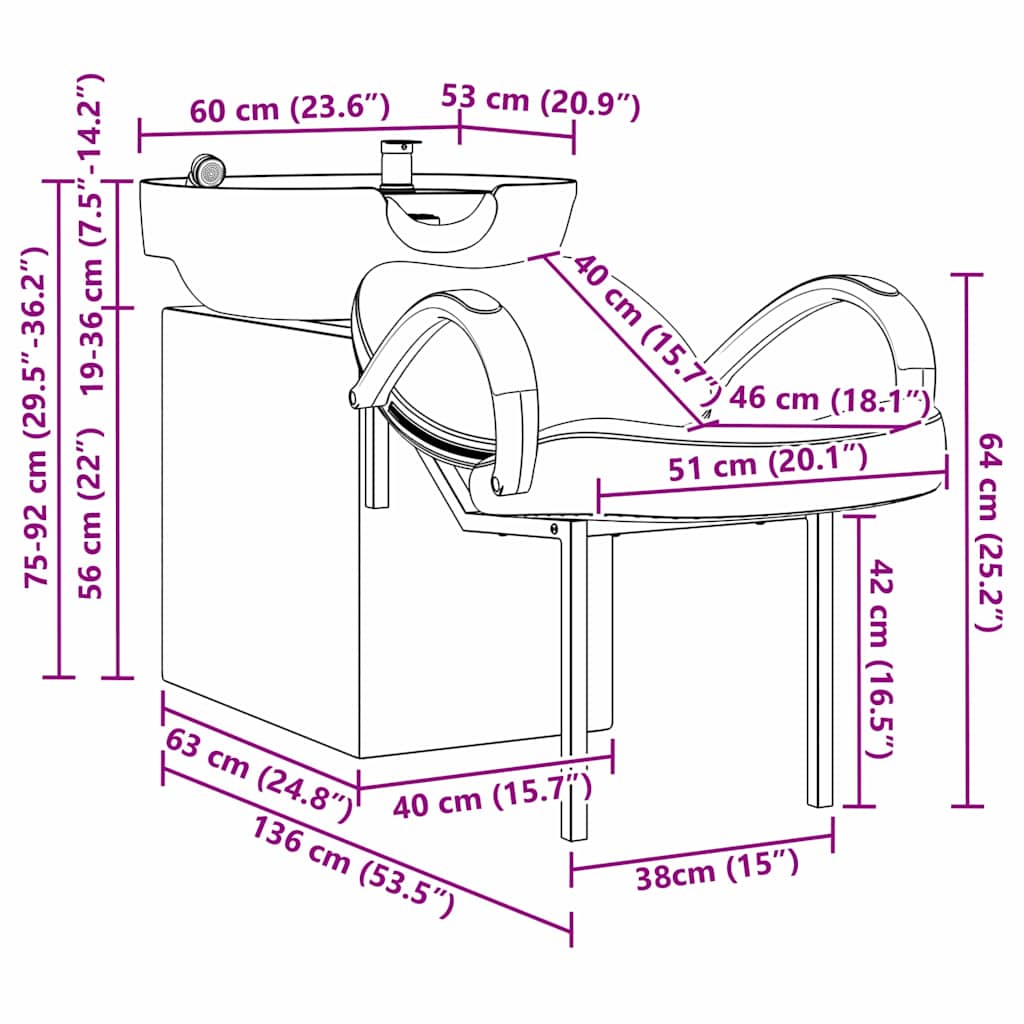 Καρέκλα Σαμπουάν Λευκό και Μαύρο 136 x 60 x 92 εκ. PVC - Pakobazaar