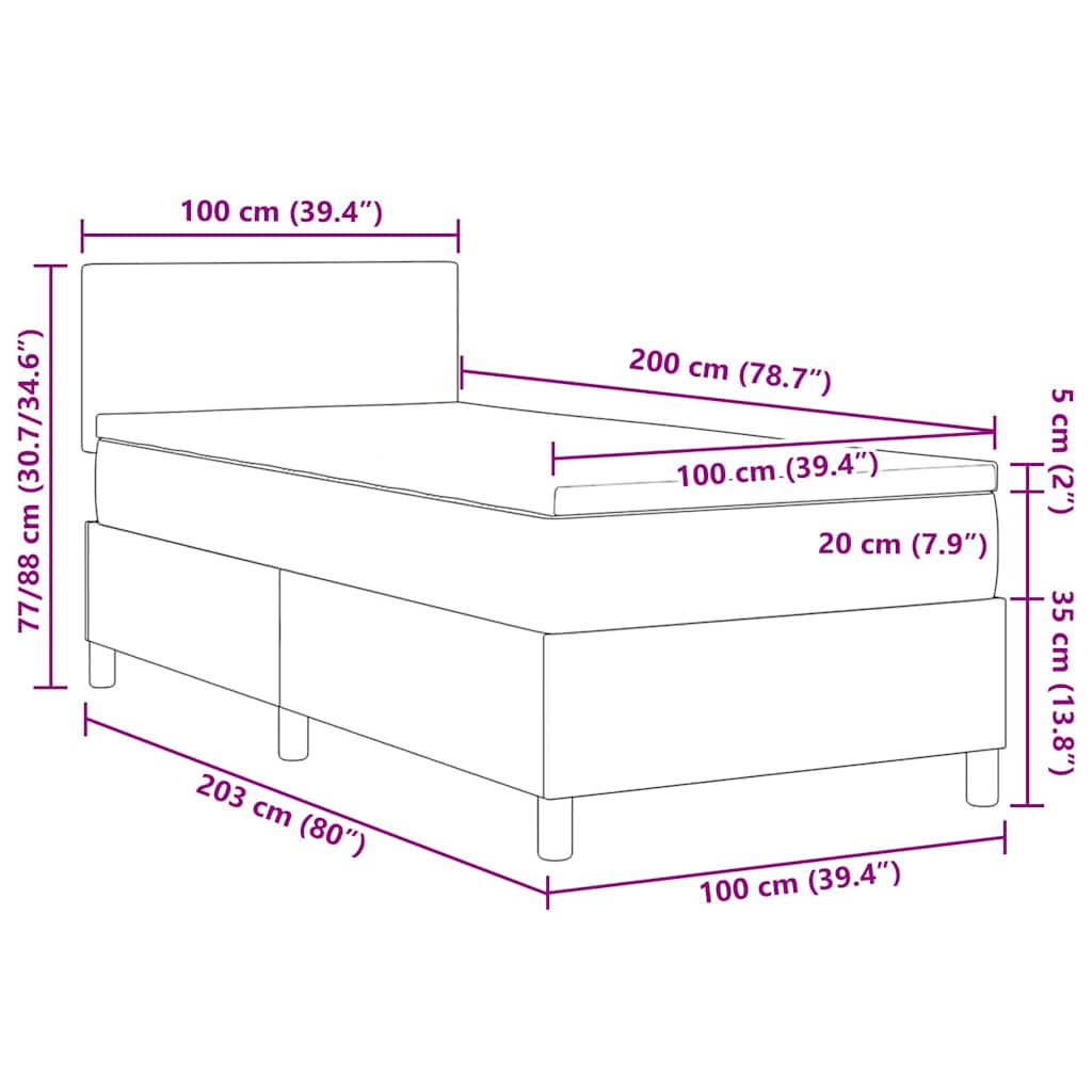 Κρεβάτι με ελατήρια Ανοιχτό Γκρι και Λευκό 100 x 200 cm