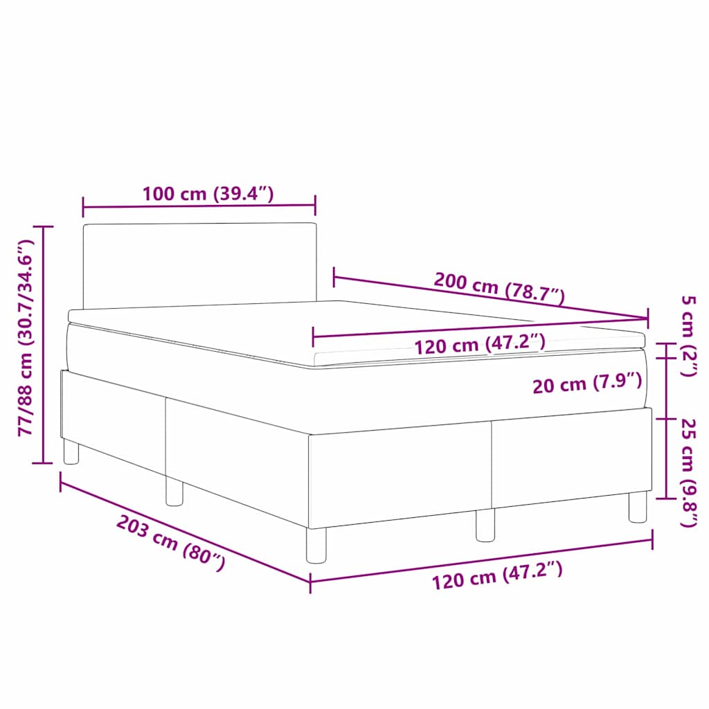 Κρεβάτι με ελατήρια Σκούρο Γκρι και Λευκό 120 x 200 cm