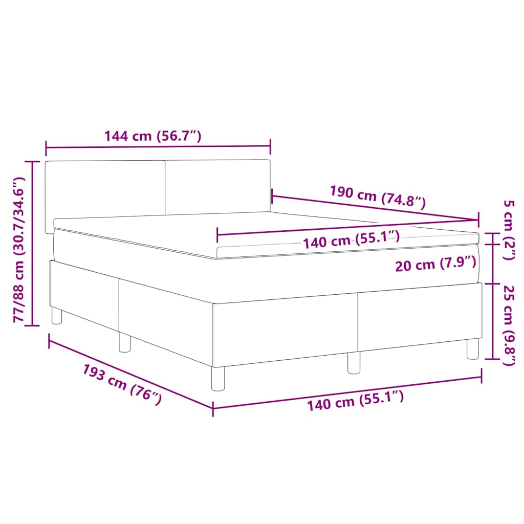 Κρεβάτι με ελατήρια Ανοιχτό Γκρι και Λευκό 140 x 190 cm