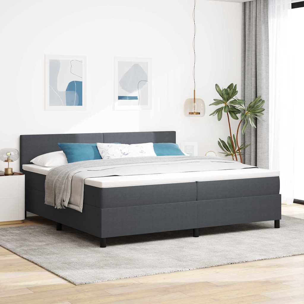 Κρεβάτι με ελατήρια Σκούρο Γκρι και Λευκό 200 x 200 cm - Pakobazaar