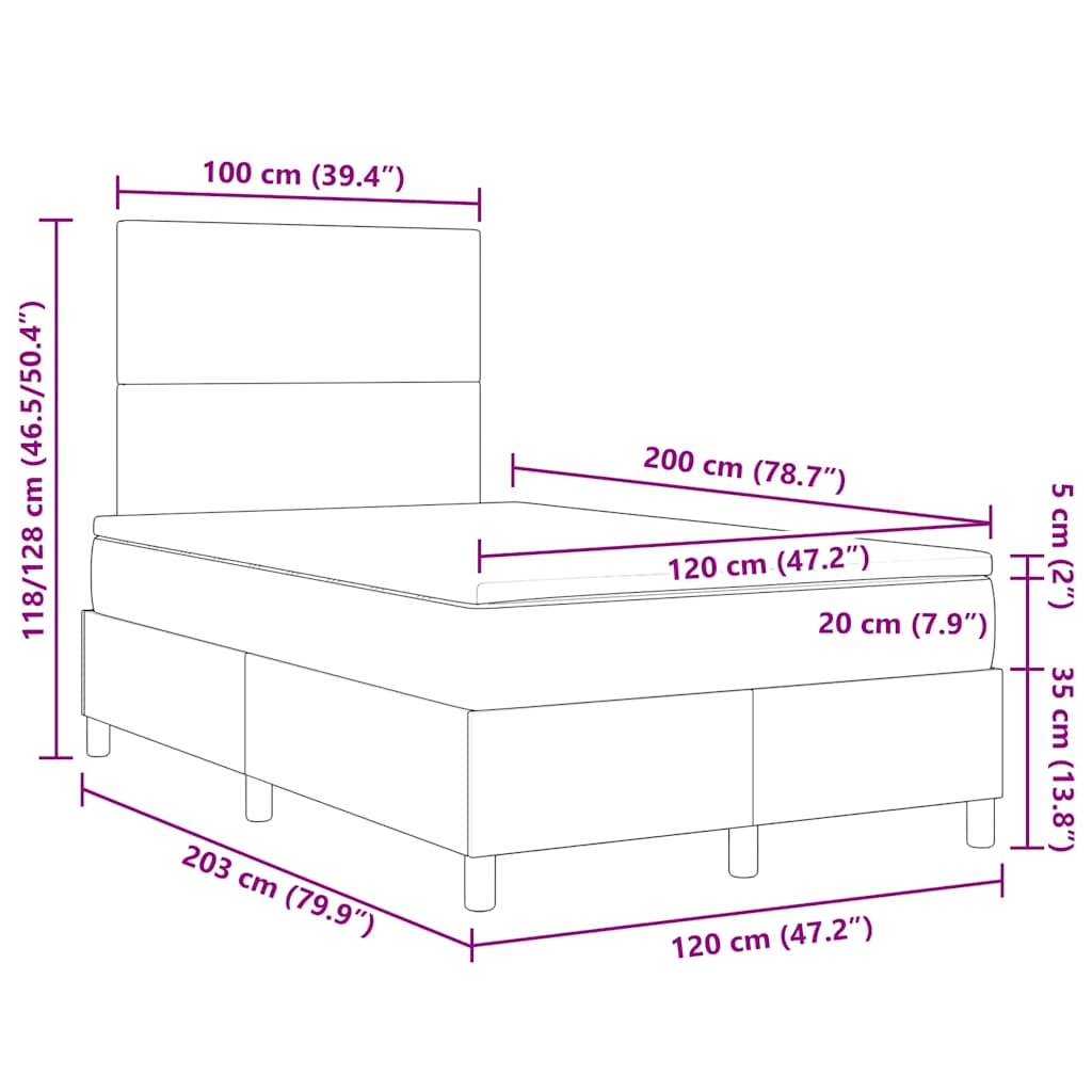 Κρεβάτι με ελατήρια Ανοιχτό Γκρι και Λευκό 120 x 200 cm - Pakobazaar