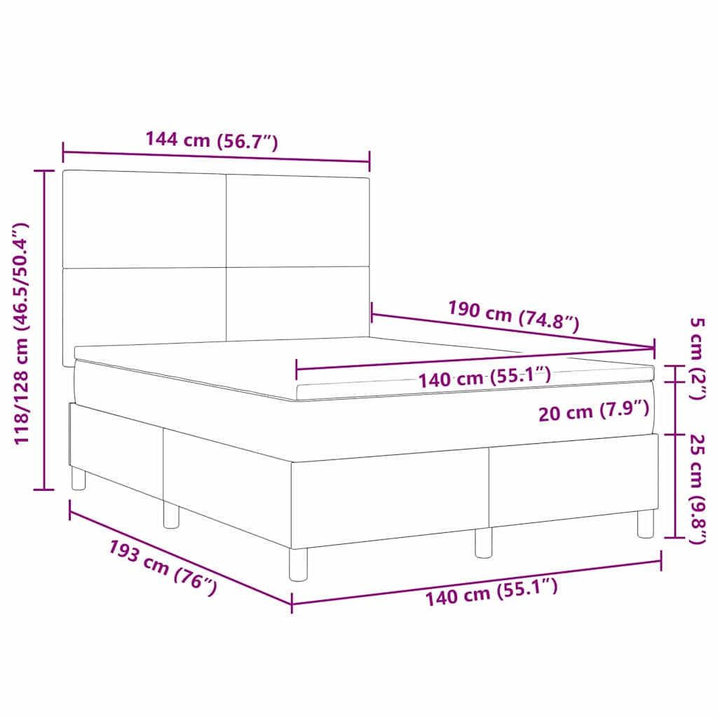 Κρεβάτι με ελατήρια με κεφαλάρι Κρέμα και Λευκό 140 x 190 cm - Pakobazaar