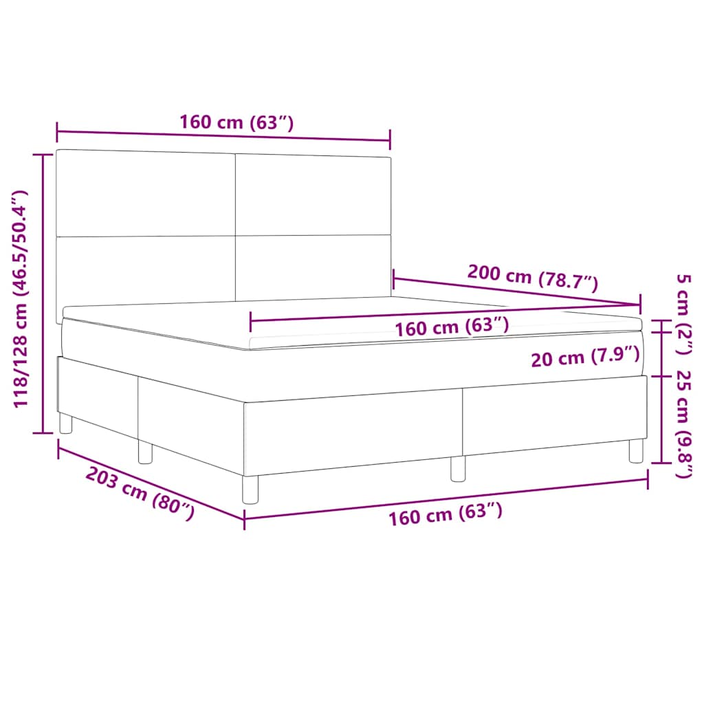 Κρεβάτι με ελατήρια Ανοιχτό Γκρι και Λευκό 160 x 200 cm - Pakobazaar