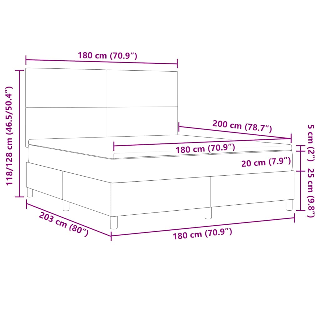 Κρεβάτι με ελατήρια Ανοιχτό Γκρι και Λευκό 180 x 200 cm - Pakobazaar
