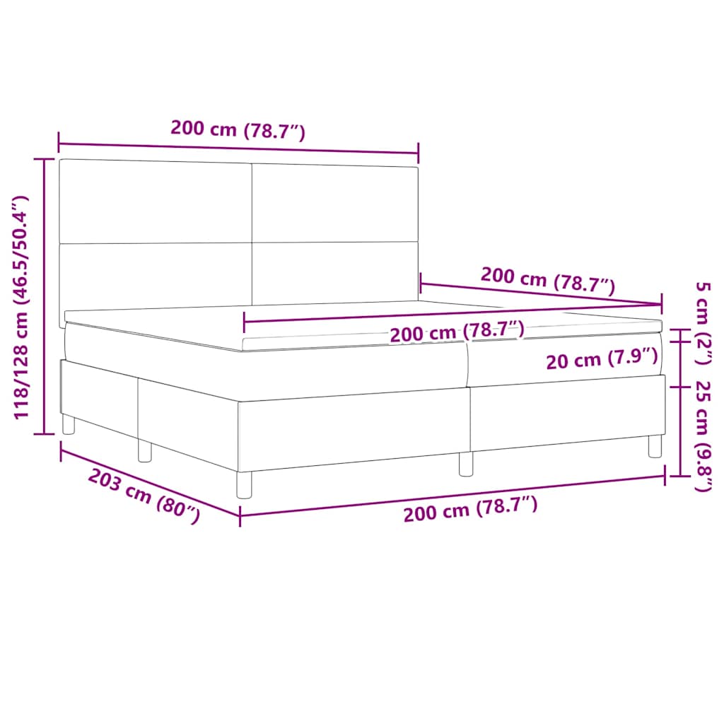 Κρεβάτι με ελατήρια Ανοιχτό Γκρι και Λευκό 200 x 200 cm - Pakobazaar