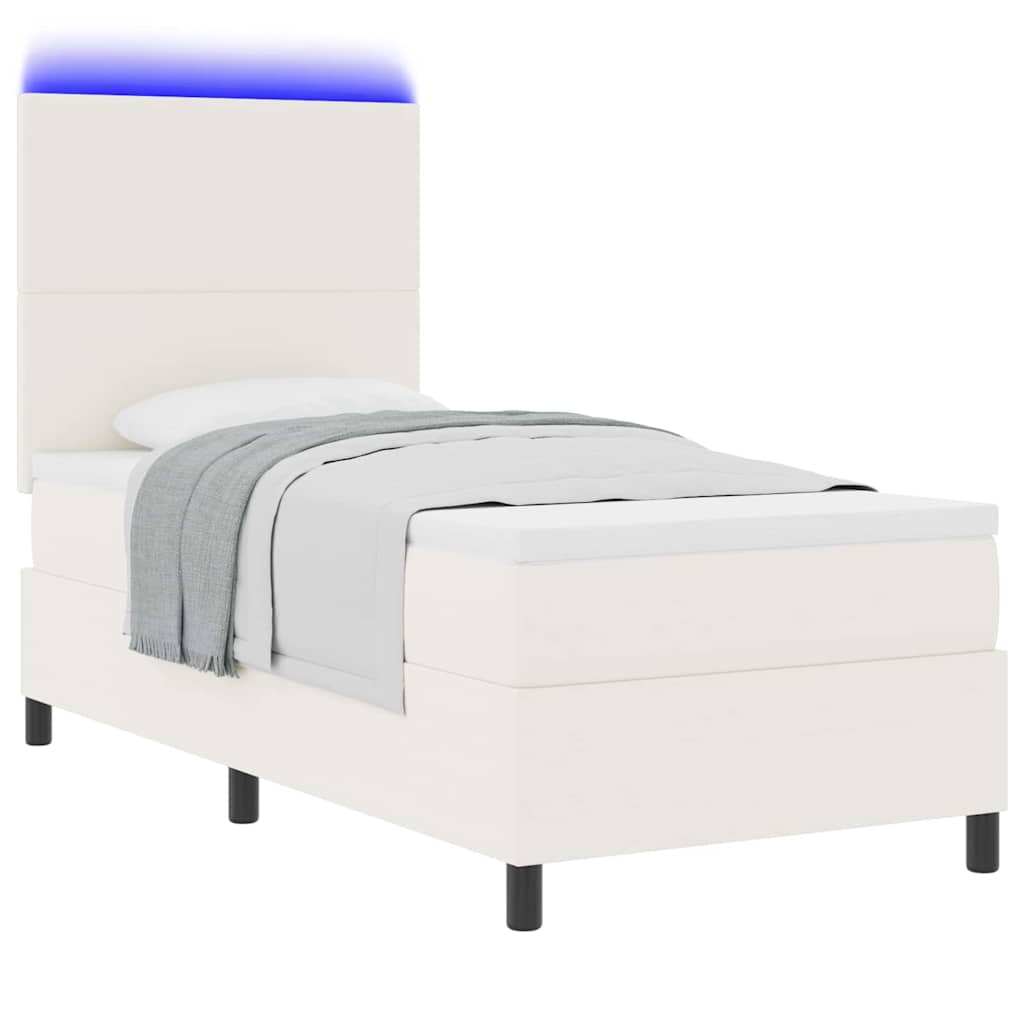 LED Κρεβάτι με βάθρο με κεφαλάρι Κρέμα και Λευκό 90 x 190 cm - Pakobazaar