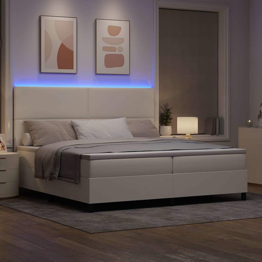 LED Κρεβάτι με βάθρο με κεφαλάρι Κρέμα και Λευκό 200 x 200 cm - Pakobazaar